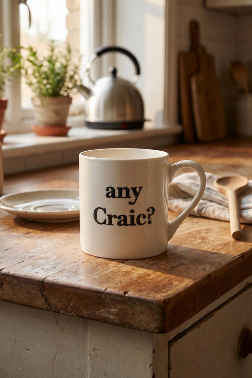 White Any Craic Print Bone China Mug