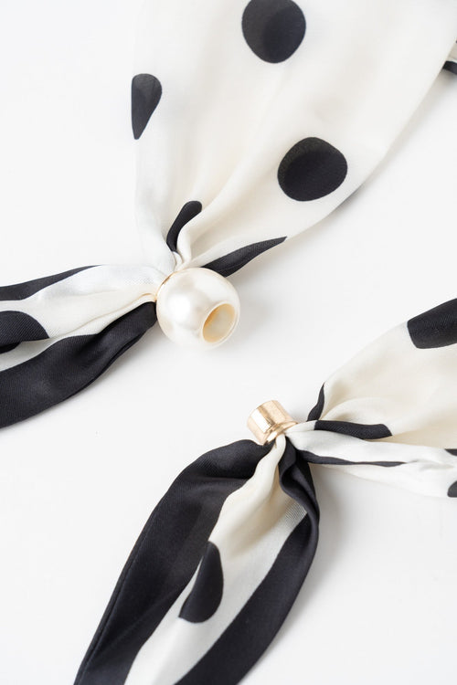 Carraig Donn White & Black Polka Dot Satin Pearl Clasp Neckerchief Scarf
