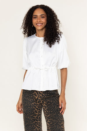 Carraig Donn White Button Down Peplum Short Sleeve Blouse