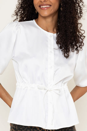 Carraig Donn White Button Down Peplum Short Sleeve Blouse