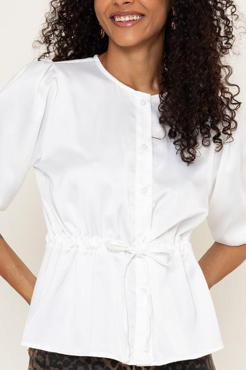 Carraig Donn White Button Down Peplum Short Sleeve Blouse