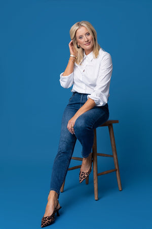 Carraig Donn White Cotton Flower Appliqué Long Sleeve Shirt