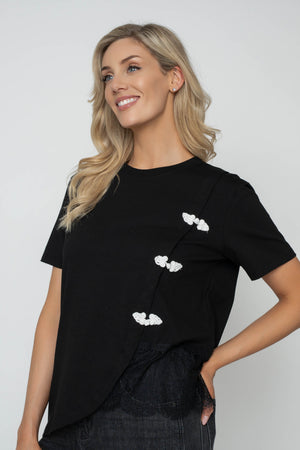 Carraig Donn White Cotton Mandarin Detail T-Shirt