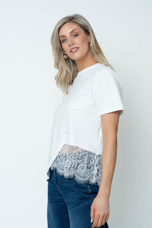 Carraig Donn White Cotton Mandarin Detail T-Shirt