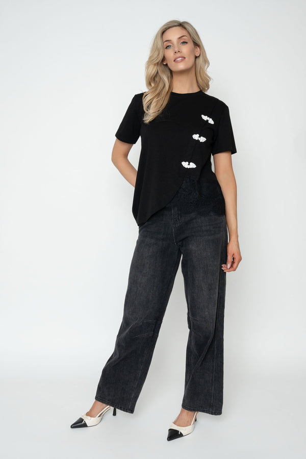 Carraig Donn White Cotton Mandarin Detail T-Shirt