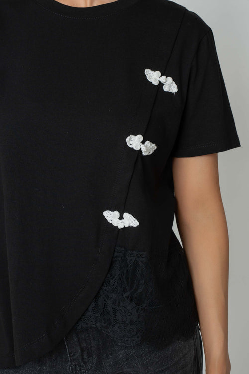 Carraig Donn White Cotton Mandarin Detail T-Shirt
