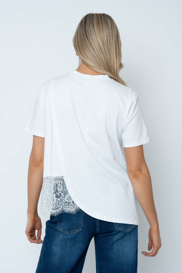 Carraig Donn White Cotton Mandarin Detail T-Shirt