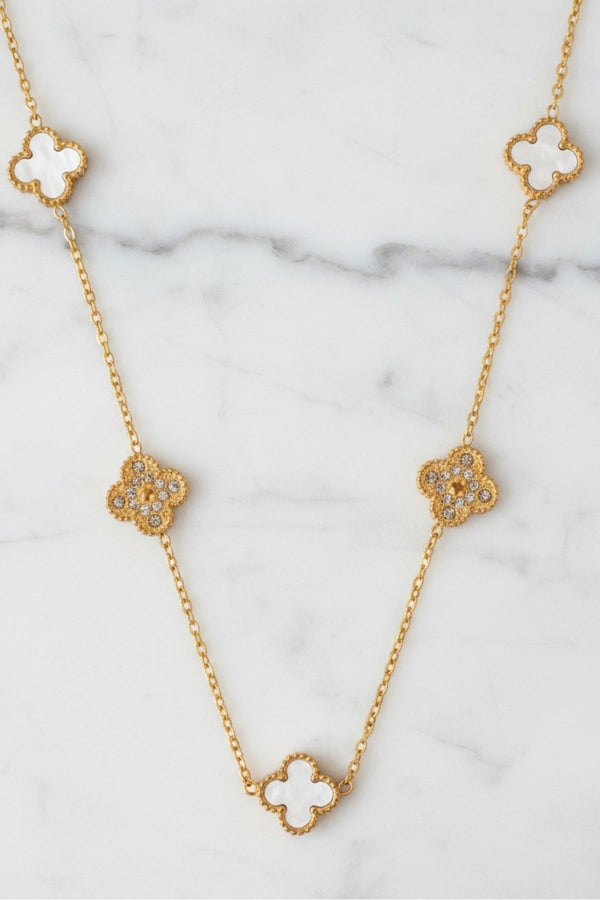Carraig Donn White & Crystal Clover Short Necklace
