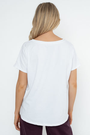 Carraig Donn White Dog Print Cotton Dip Hem T-Shirt