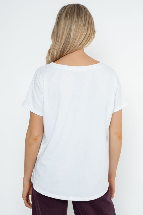 Carraig Donn White Dog Print Cotton Dip Hem T-Shirt