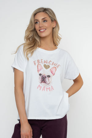 Carraig Donn White Dog Print Cotton Dip Hem T-Shirt