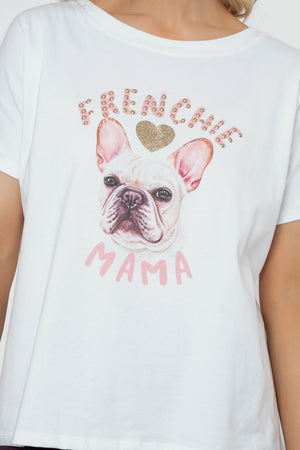 Carraig Donn White Dog Print Cotton Dip Hem T-Shirt