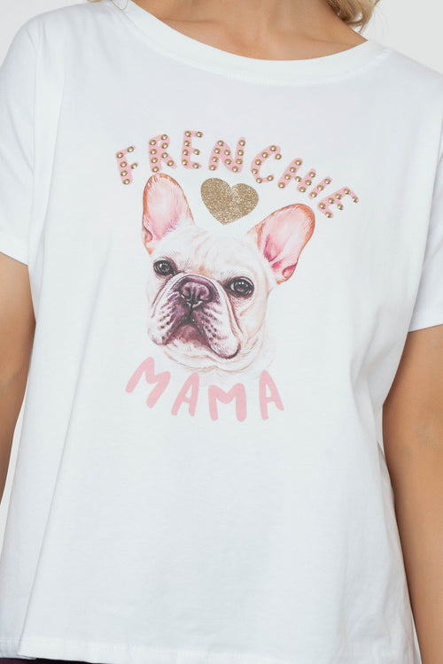 Carraig Donn White Dog Print Cotton Dip Hem T-Shirt