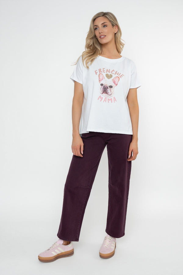 Carraig Donn White Dog Print Cotton Dip Hem T-Shirt