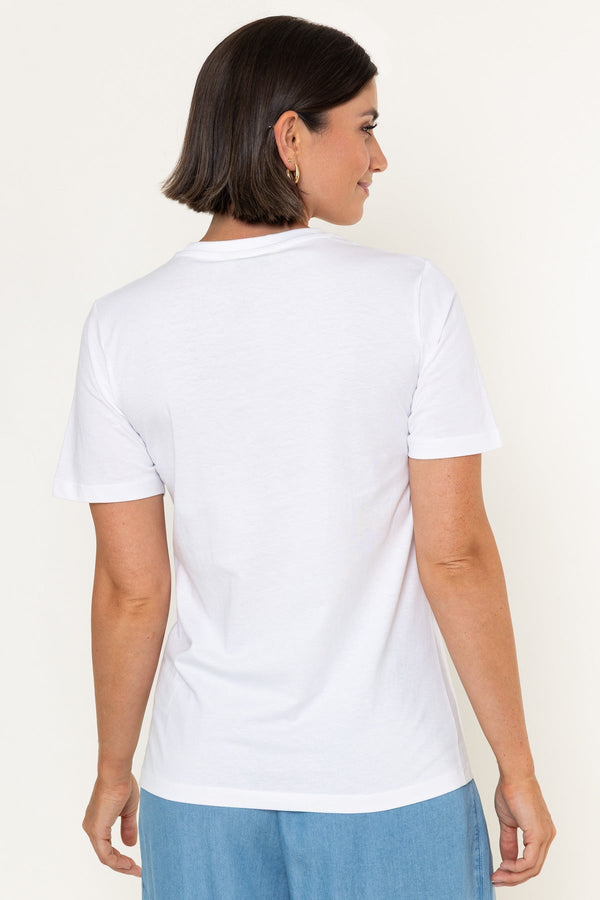 Carraig Donn White Floral Print Cotton Round Neck Short Sleeve T-Shirt