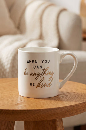 Carraig Donn White & Gold Be Kind Print Bone China Mug