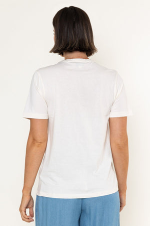 Carraig Donn White Palm Print Cotton Round Neck Short Sleeve T-Shirt