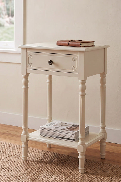 White Pine Wood Antique Pearl Side Table