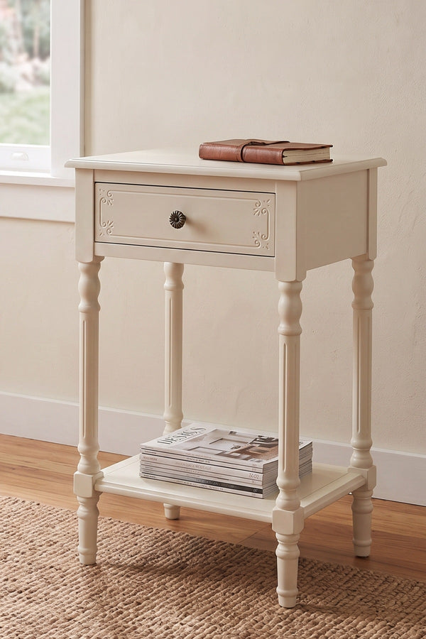 Carraig Donn White Pine Wood Antique Pearl Side Table