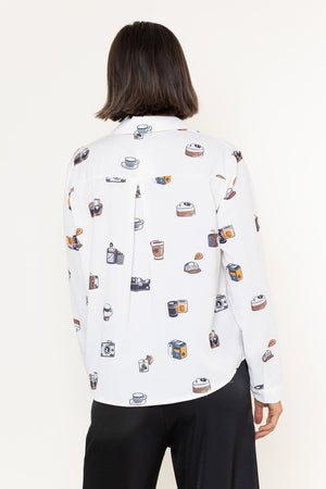 Carraig Donn White Retro Print Button Down Regular Fit Long Sleeve Shirt