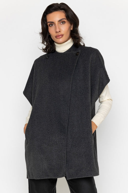Grey Wrap Double Button Short Sleeve Cape