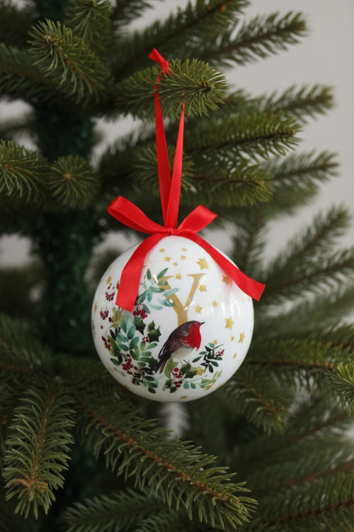 Y Christmas Robin Alphabet Tree Bauble