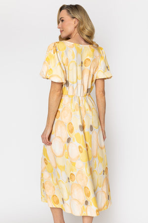 Carraig Donn Yellow Print Square Neck Midi Dress