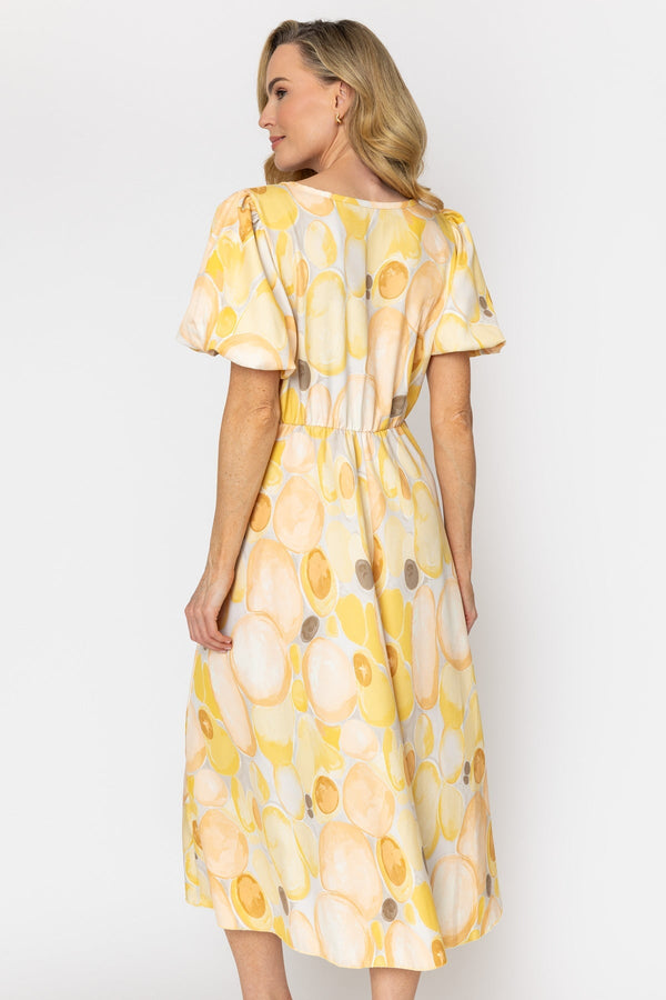 Carraig Donn Yellow Print Square Neck Midi Dress