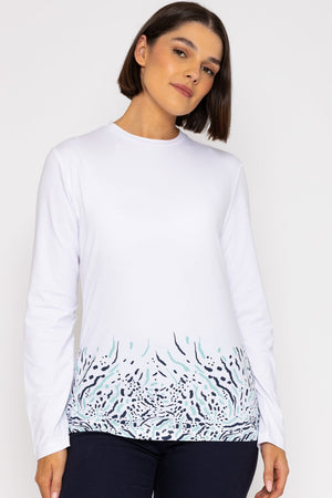 Long Sleeve Print Jersey Top in White