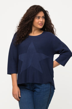 Carraig Donn 3/4 Sleeve Star Knit Sweater in Dark Blue