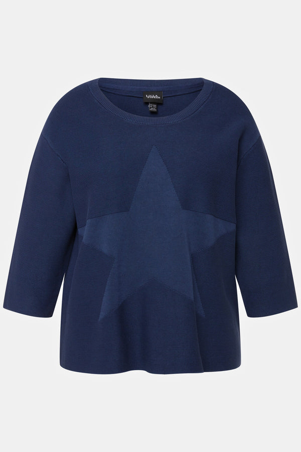 Carraig Donn 3/4 Sleeve Star Knit Sweater in Dark Blue