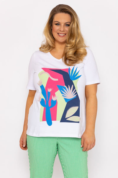 Carraig Donn Abstract Cactus Graphic Top in Off White