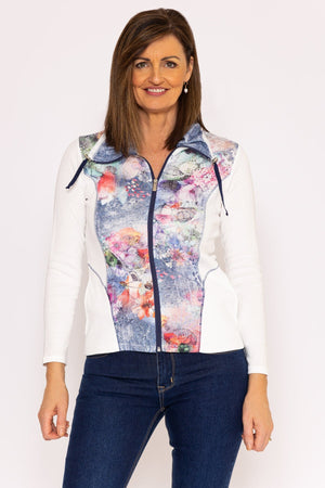 Abstract Printed Zip Up Jacket in Multi
