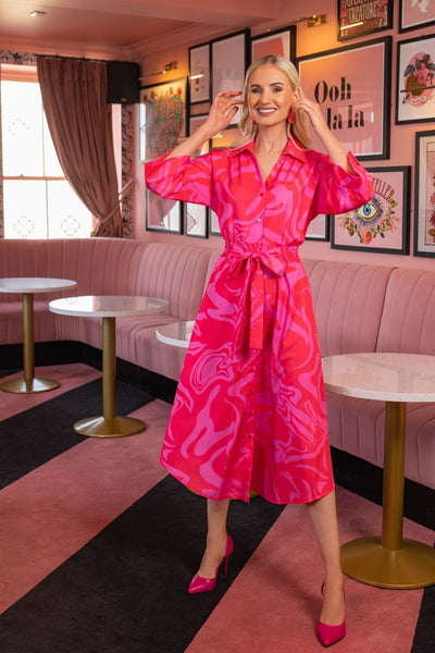 Carraig Donn Aisling Pink Printed Midi Dress