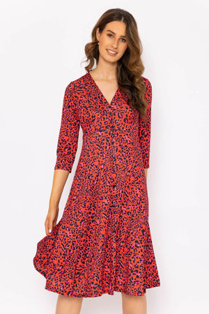 Angelina Knee Length Dress in Red Print