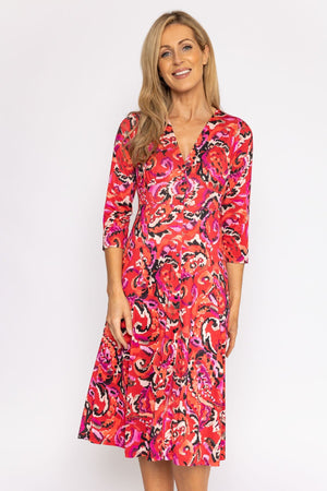Angelina Knee Length Dress in Red Print