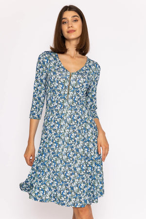 Aoife Dress in Teal Floral Print