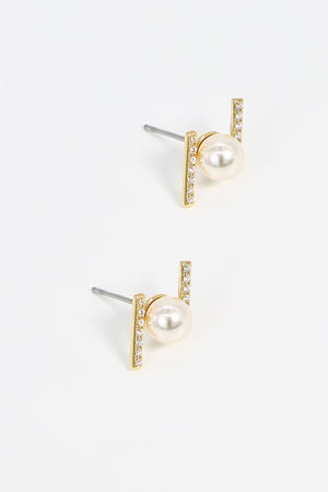 Bar and Pearl Earrings in Gold