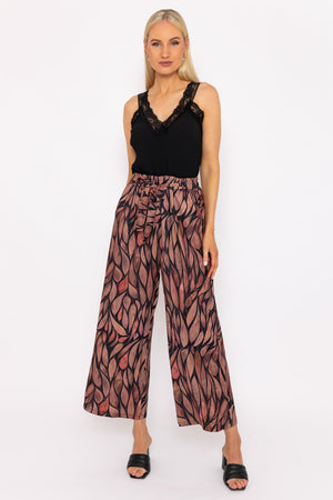 Belted Trousers in Brown Print