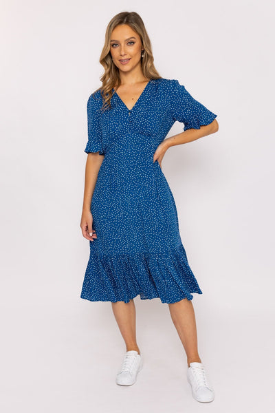 Carraig Donn Betty Midi Dress in Blue Print