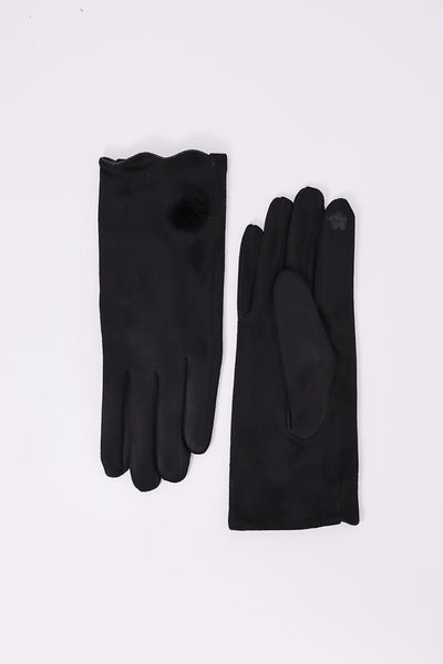 Carraig Donn Black Gloves with Pom Trim