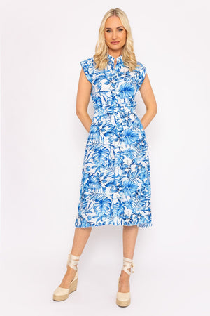 Blue Poppy Floral Printed Midi Dress