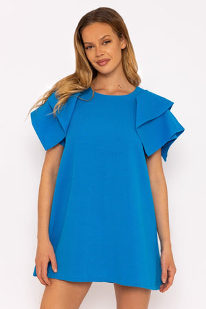 Blue Shoulder Detail Mini Dress