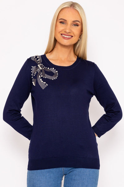 Carraig Donn Bow and Pearl Detail Knit in Navy