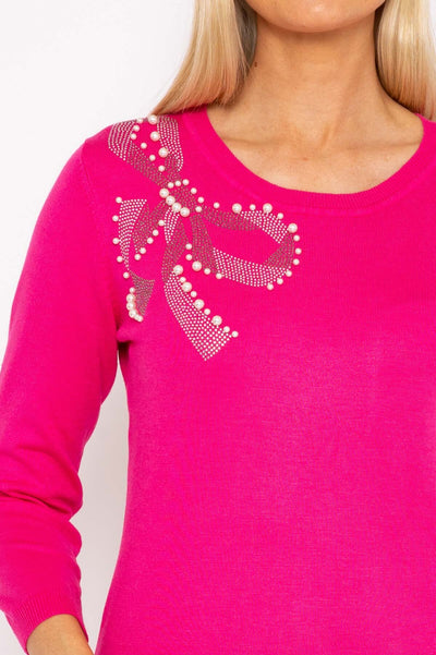 Carraig Donn Bow and Pearl Detail Knit in Pink