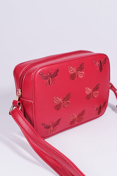 Carraig Donn Butterfly Embroidered Crossbody in Red