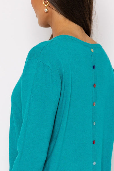 Carraig Donn Button Detail Knit in Turquoise