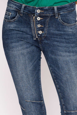 Carraig Donn Button Front Jeans in Dark Denim