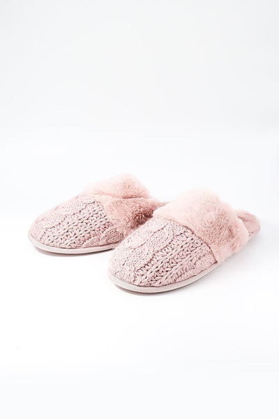 Carraig Donn Cable Knit Slippers in Pink