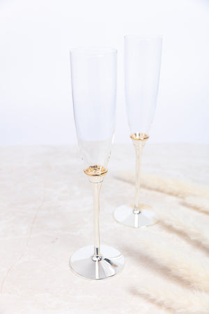Champagne Flutes with Gold Plated Rings